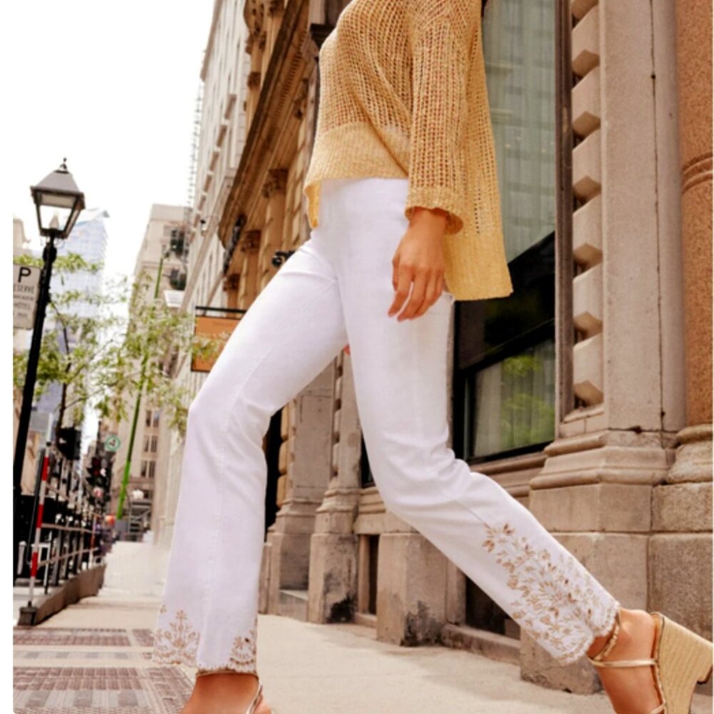 Bell Bottom Pant with Embroidered Hem